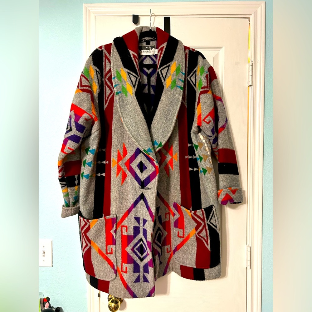 Silverado Gray Geometric Patterned Wool Coat - image 1